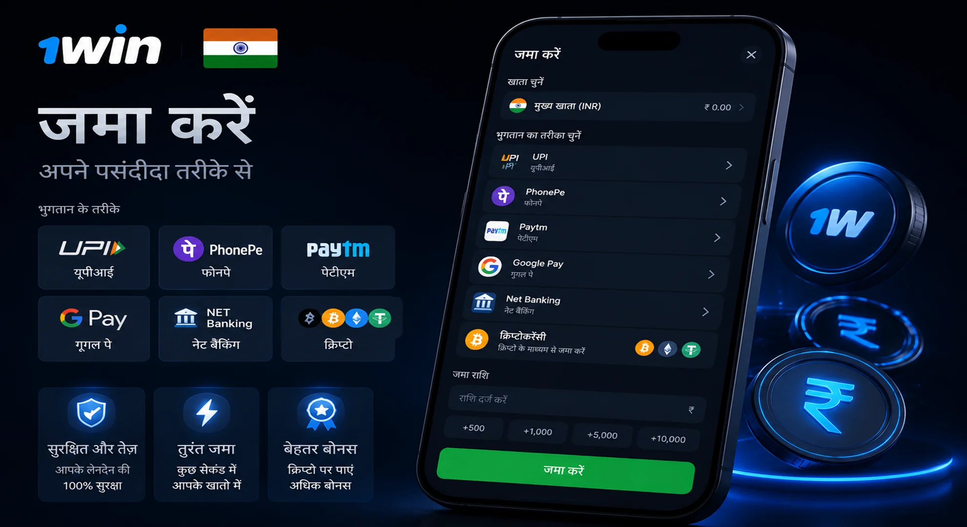 deposit money at 1win