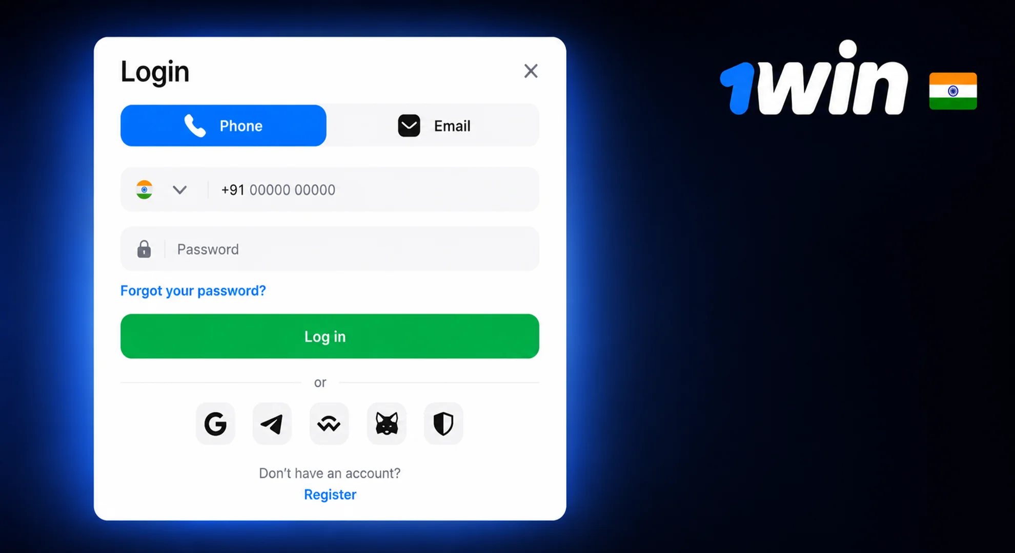 log in to account at 1win india